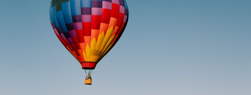 yellow blue and red hot air balloon